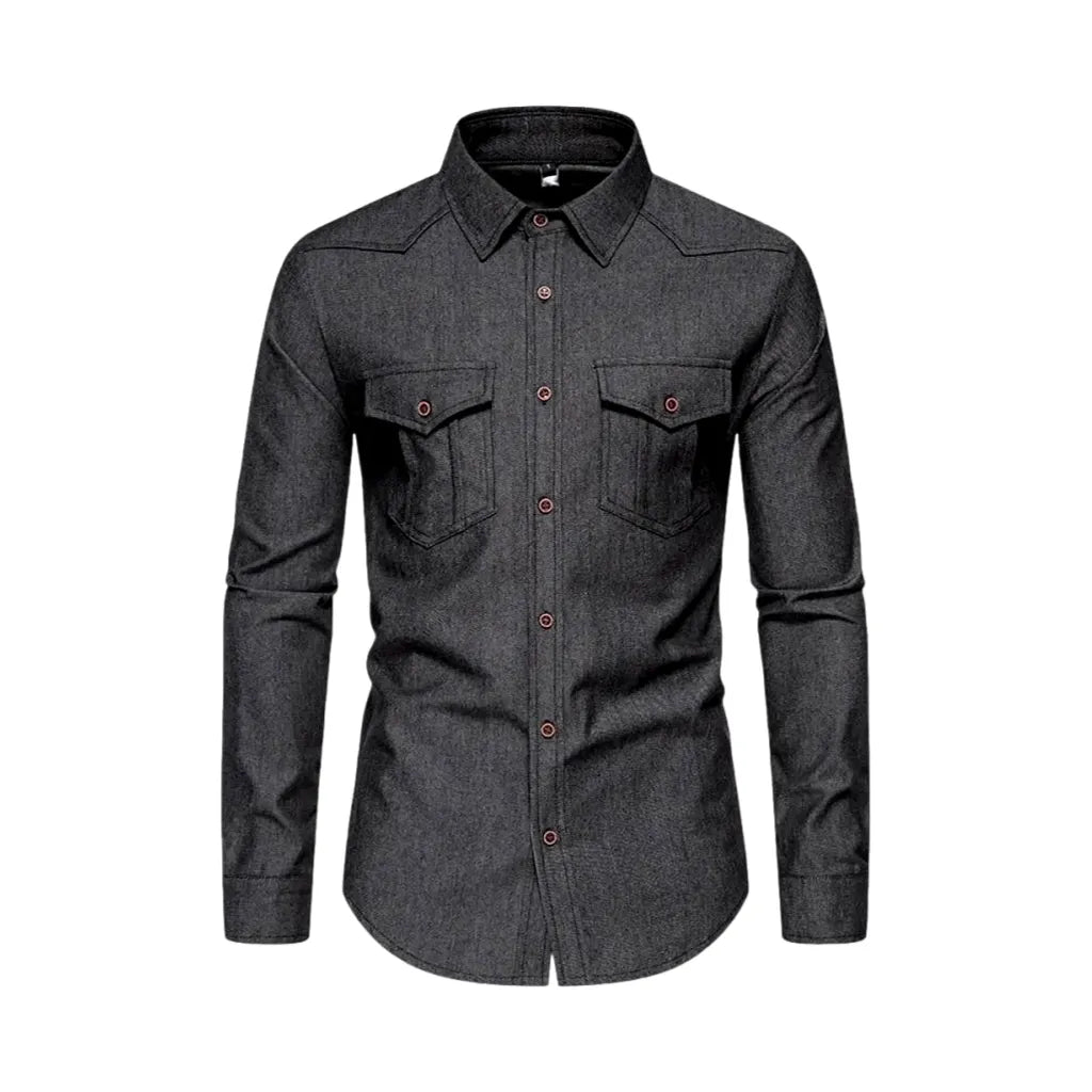 Lightweight Average Pattern Men's Jean Shirt - Grey