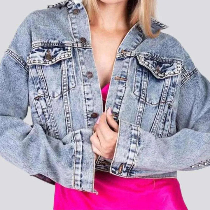 Embellished heart jean jacket
 for women