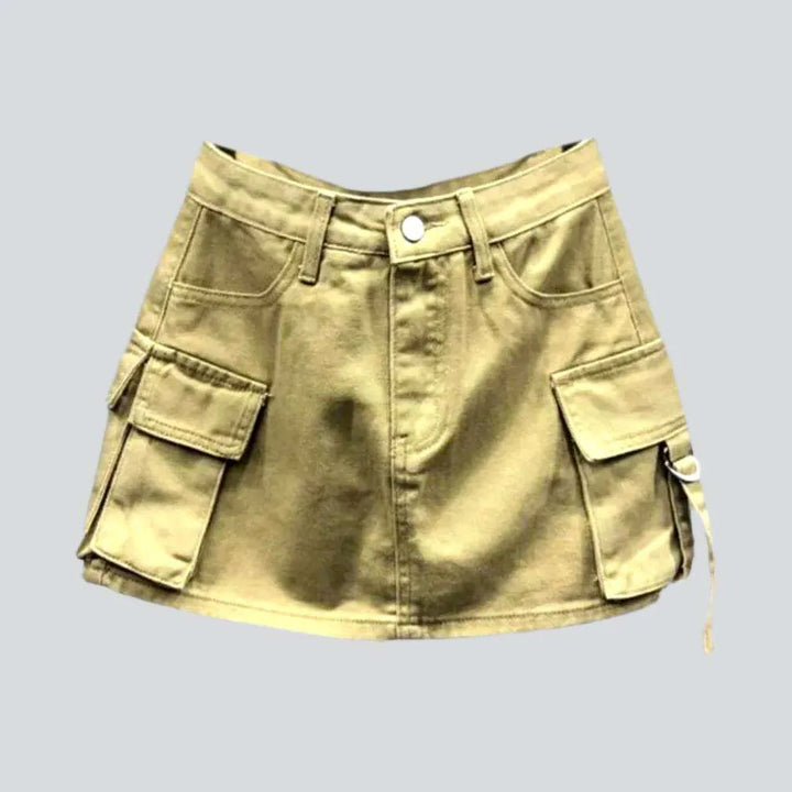 Urban-style cargo denim skirt