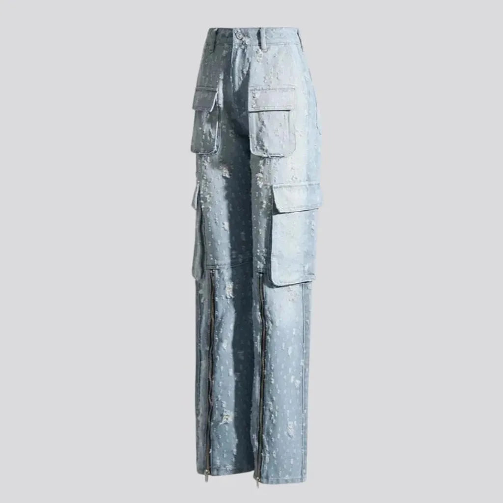 High rise distressed look women's jeans