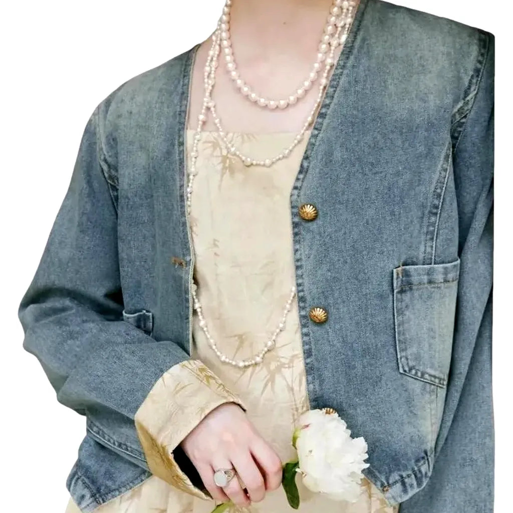 Extra-large Washed Out Women's Denim Jacket - Light Blue