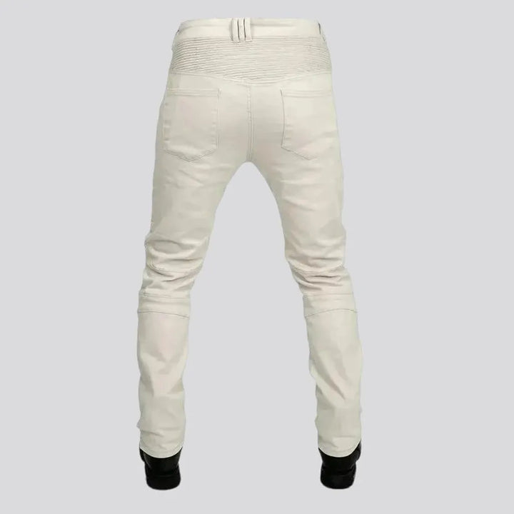 Single-color high rise motorcycle jeans for men