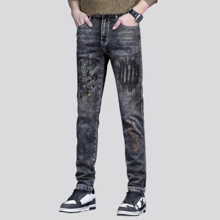 Boho style mid rise vintage men's jeans