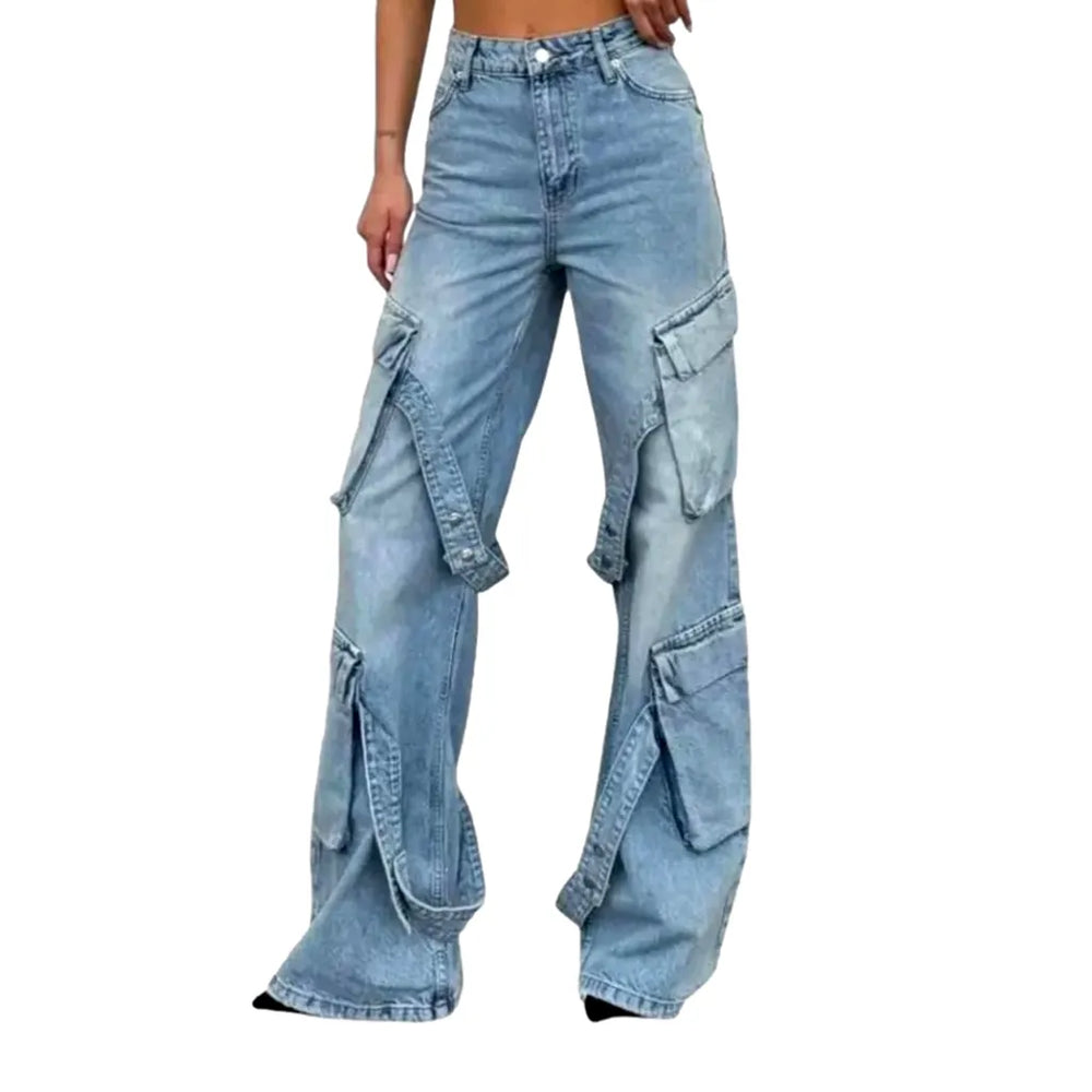 Fashionable Light Pattern Women's Jeans - Light Blue