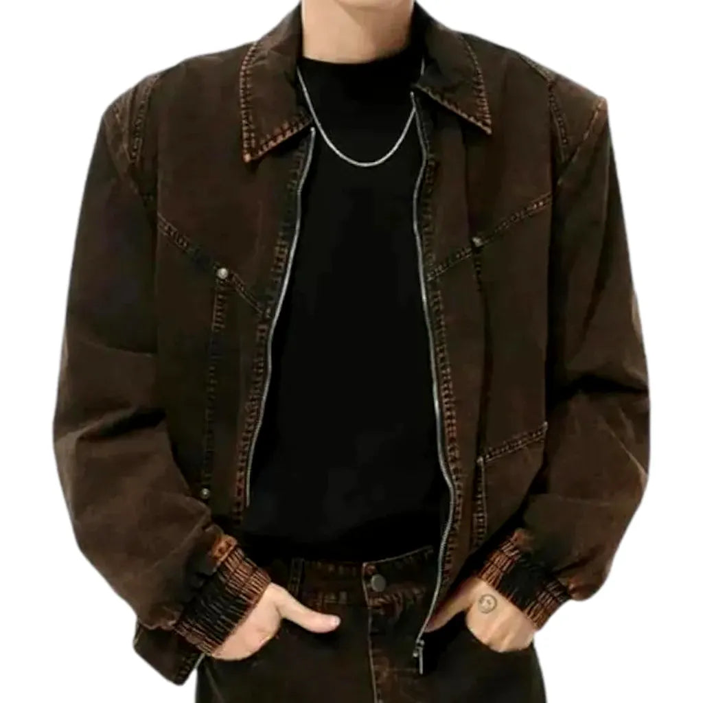 Boho Style Colored Men's Jean Jacket - Brown