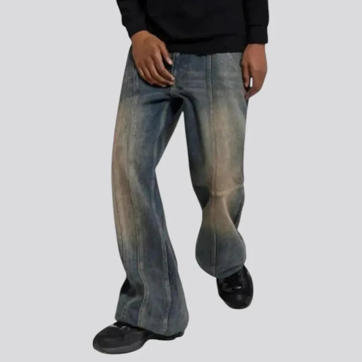 Baggy leg fashion stonewashed jeans for men