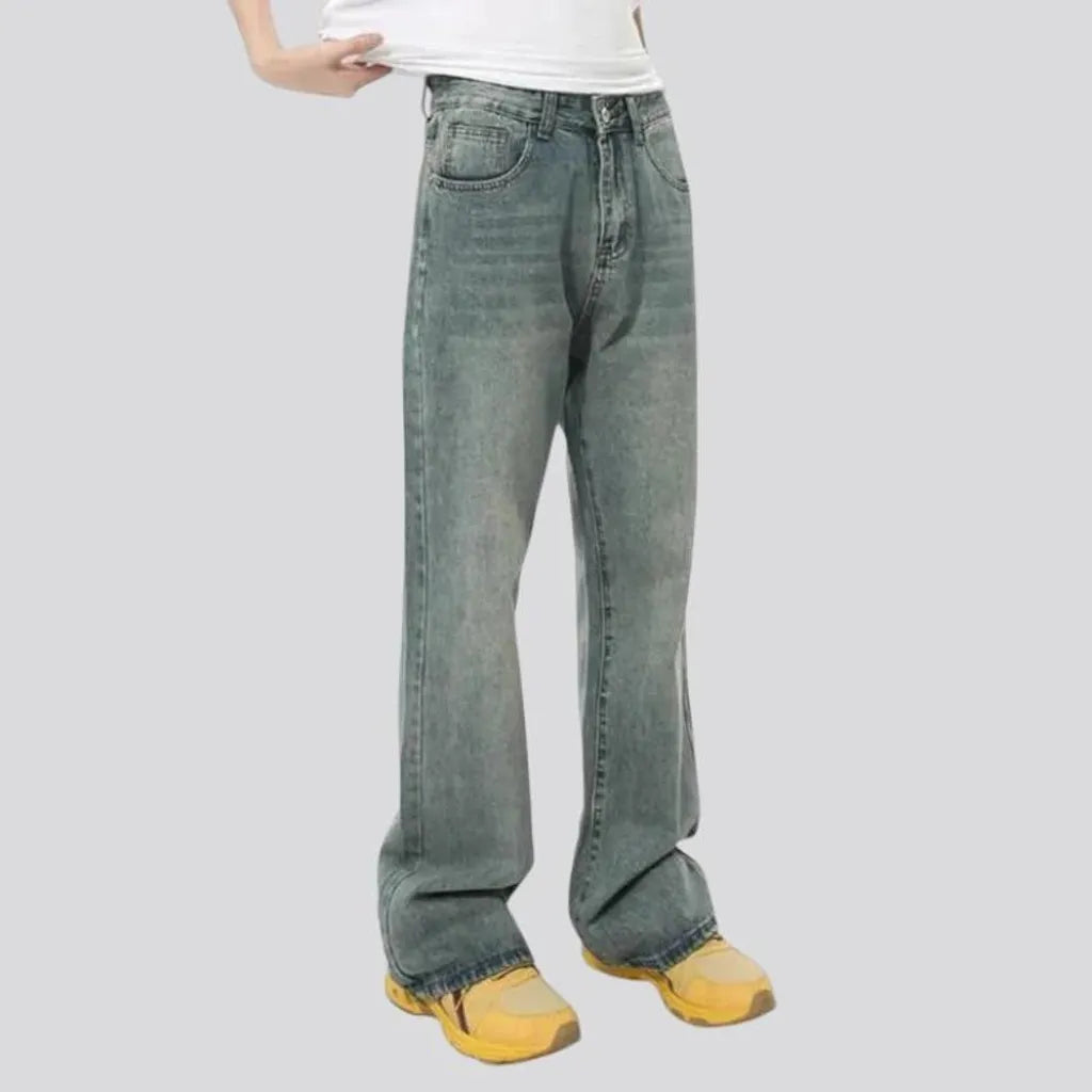 90s fashion roomy sanded men's jeans