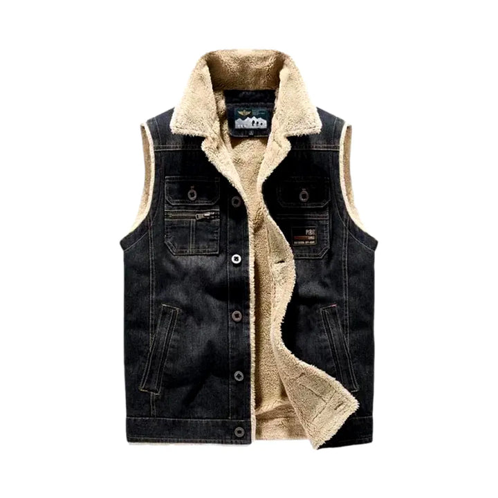 Casual Fit Medium Length Sherpa Vest for Men - Black