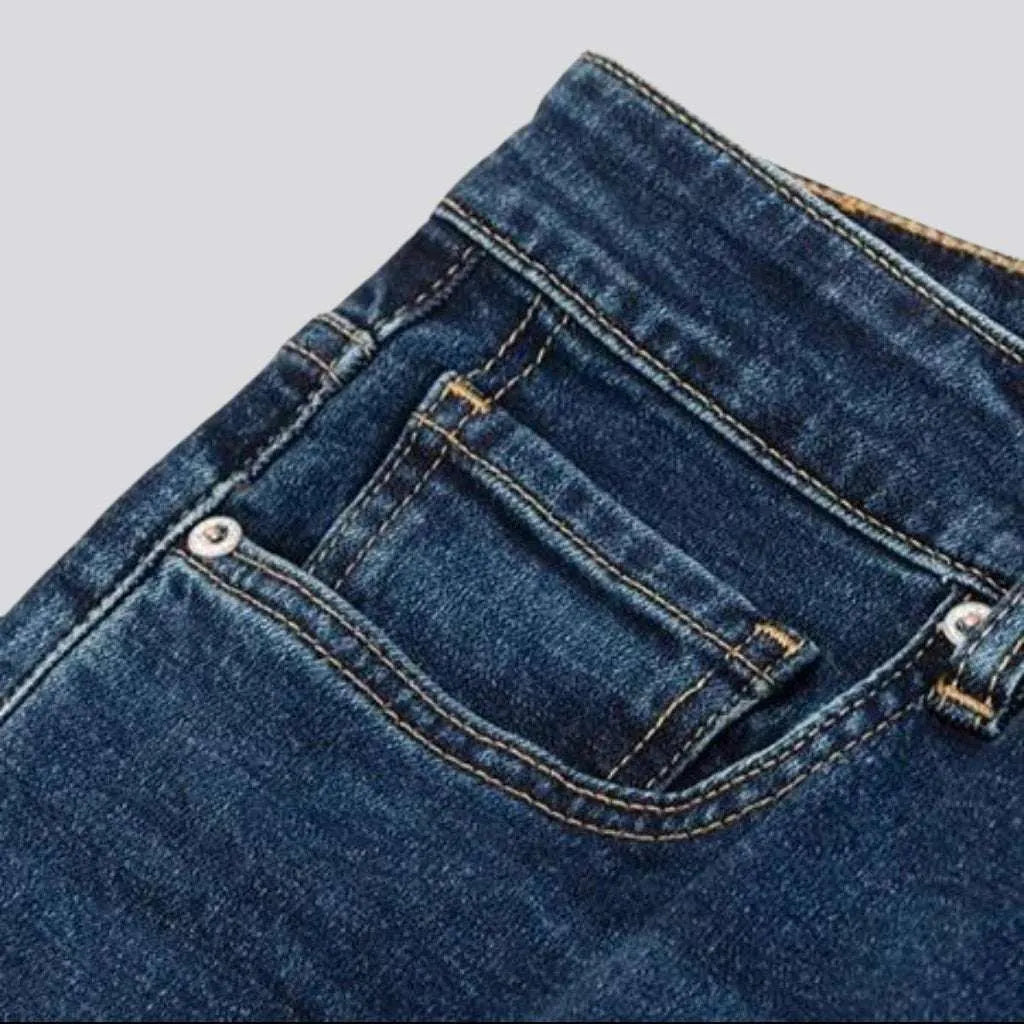 High-waist dark men's wash jeans