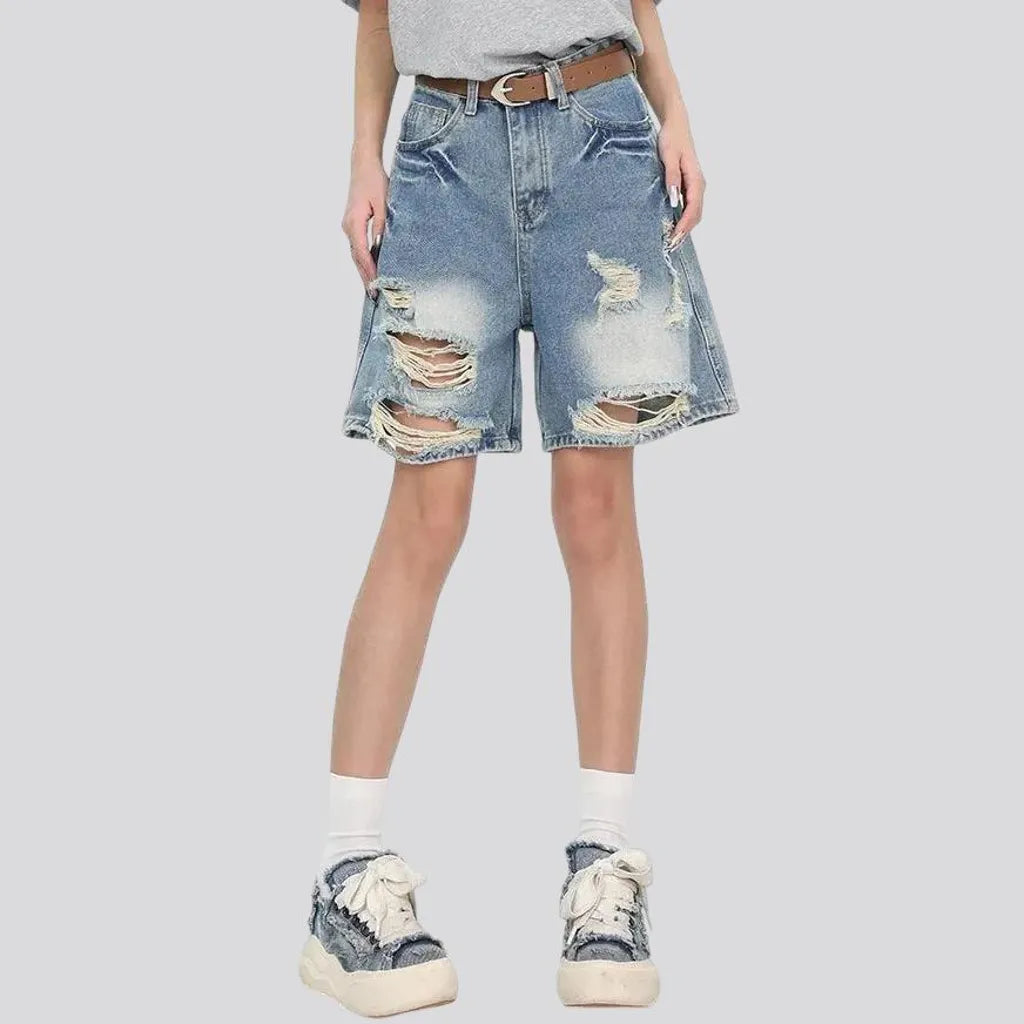 Sanded slouchy high-rise women's denim shorts