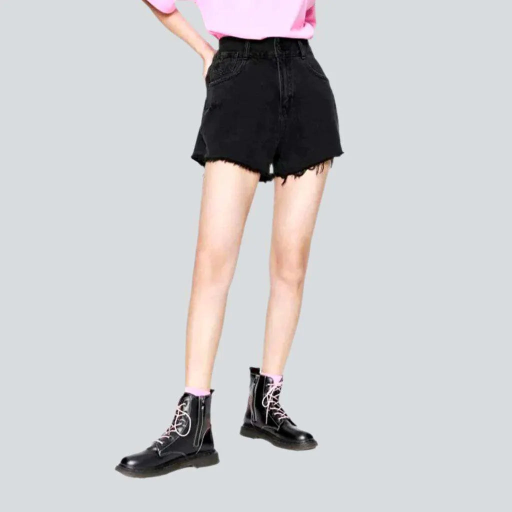 Wide-leg cropped denim shorts