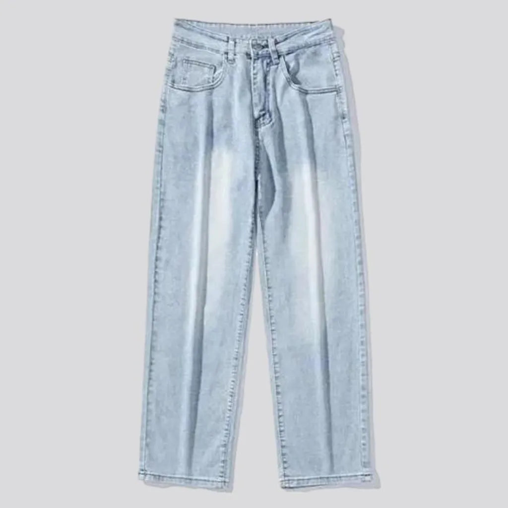 baggy, stonewashed, vintage, sanded, floor-length, high-waist, 5-pockets, zipper-button, men's jeans | Jeans4you.shop