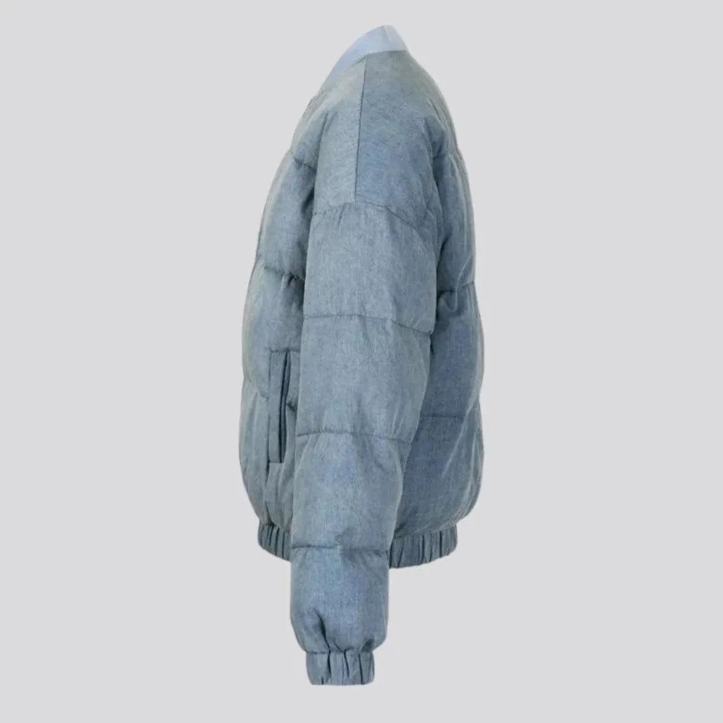 Oversized women's denim puffer jacket