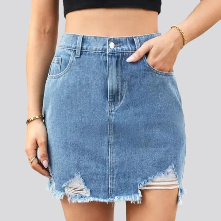Frayed-hem grunge jeans skirt