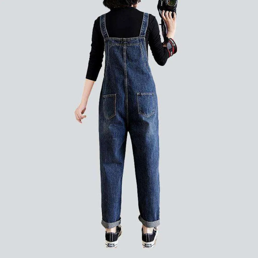 Denim dungaree with side buttons