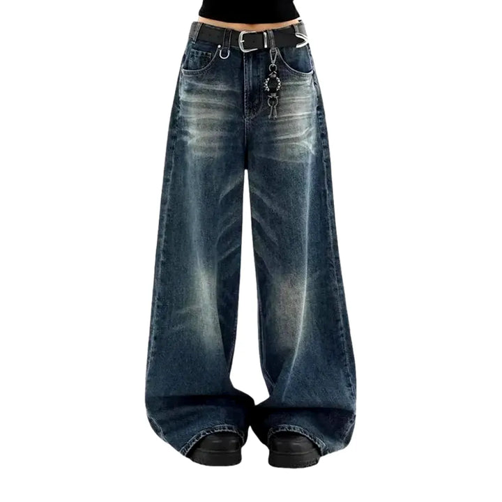 Boho Abraded Baggy Women's Jeans - Blue