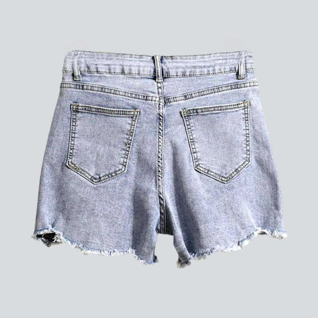 Cartoon embroidery pearl jean shorts