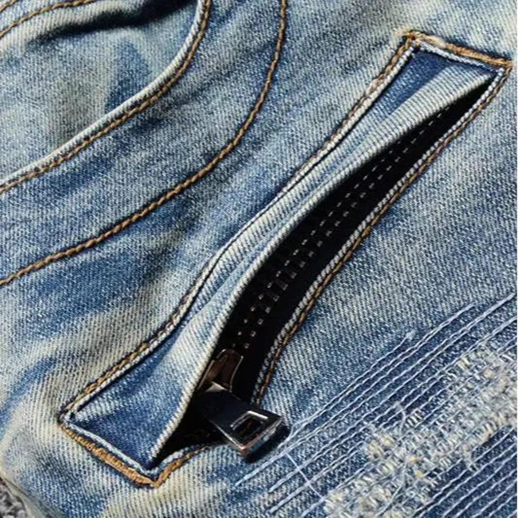 Vintage distressed men's moto jeans
