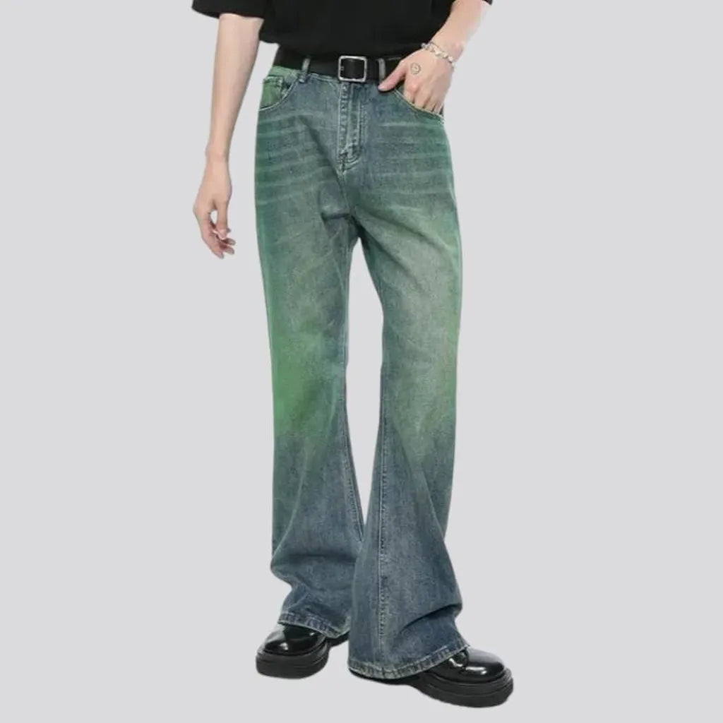 Green-cast men's whiskered jeans