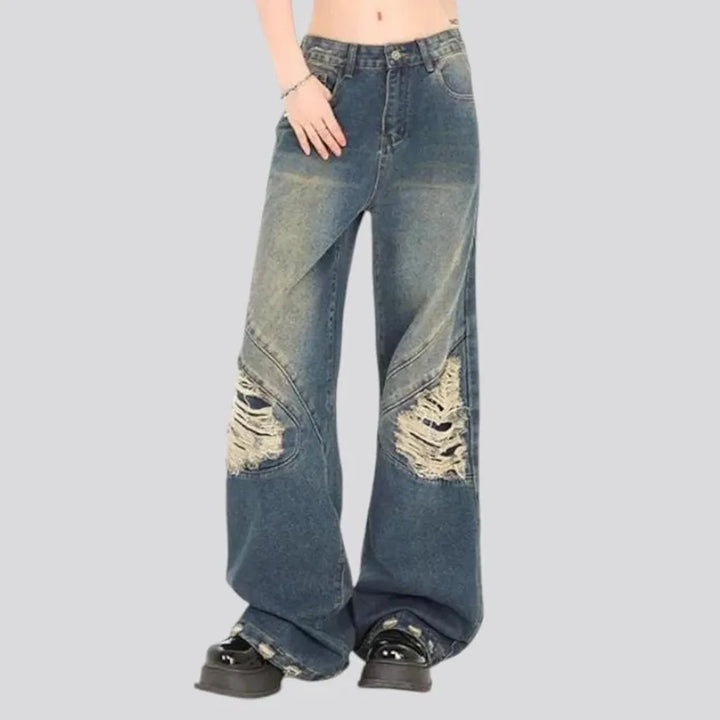 Grunge fashion mid rise men's jeans