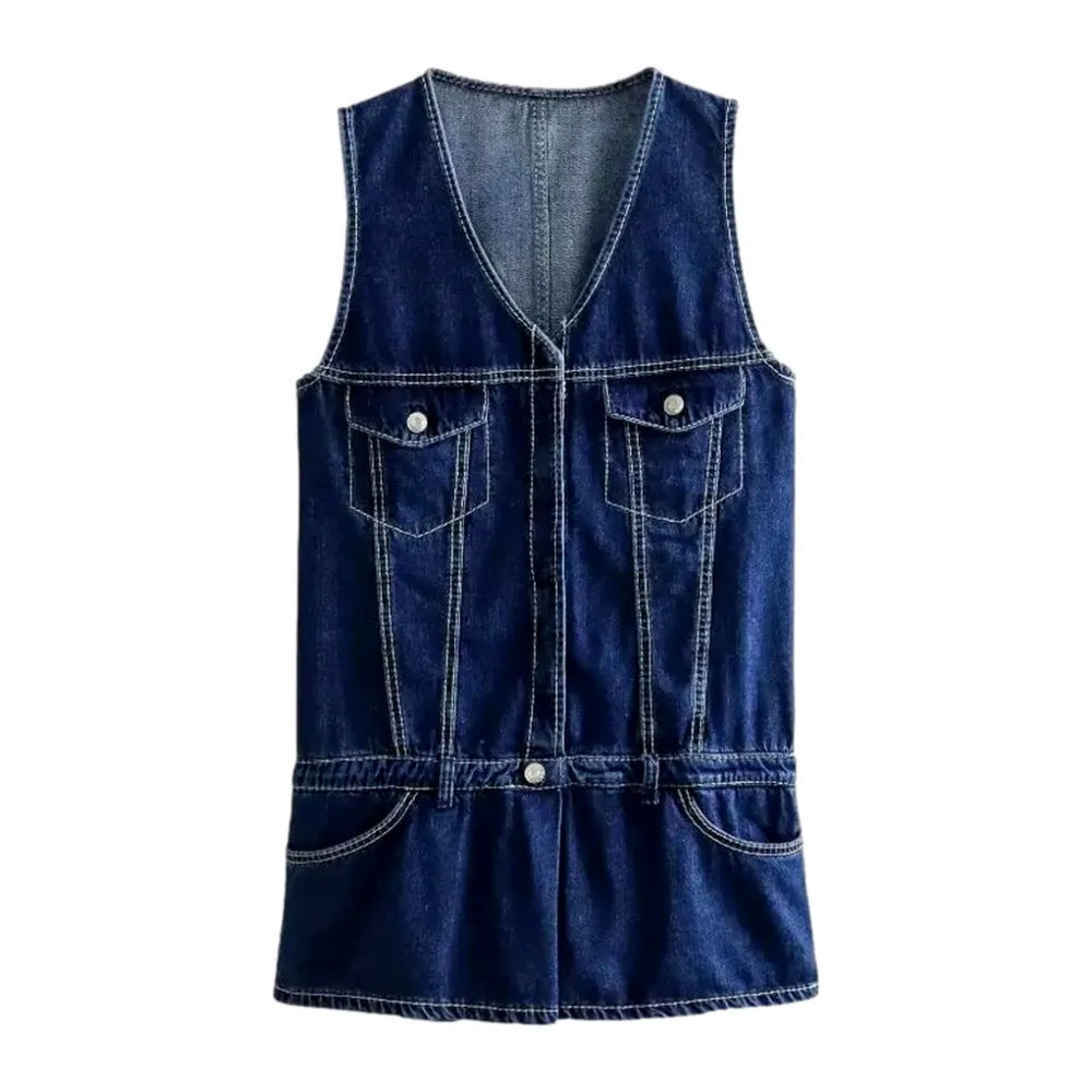 Regular Fit Trendy 90s Denim Vest for Ladies - Blue