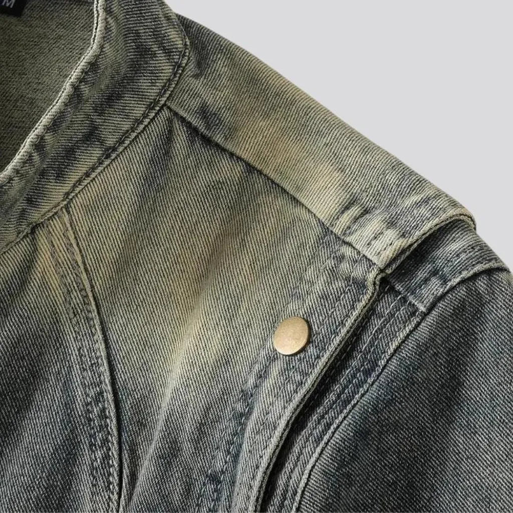 High collar men's denim jacket