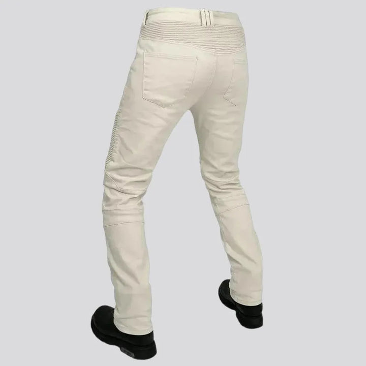 Single-color high rise motorcycle jeans for men