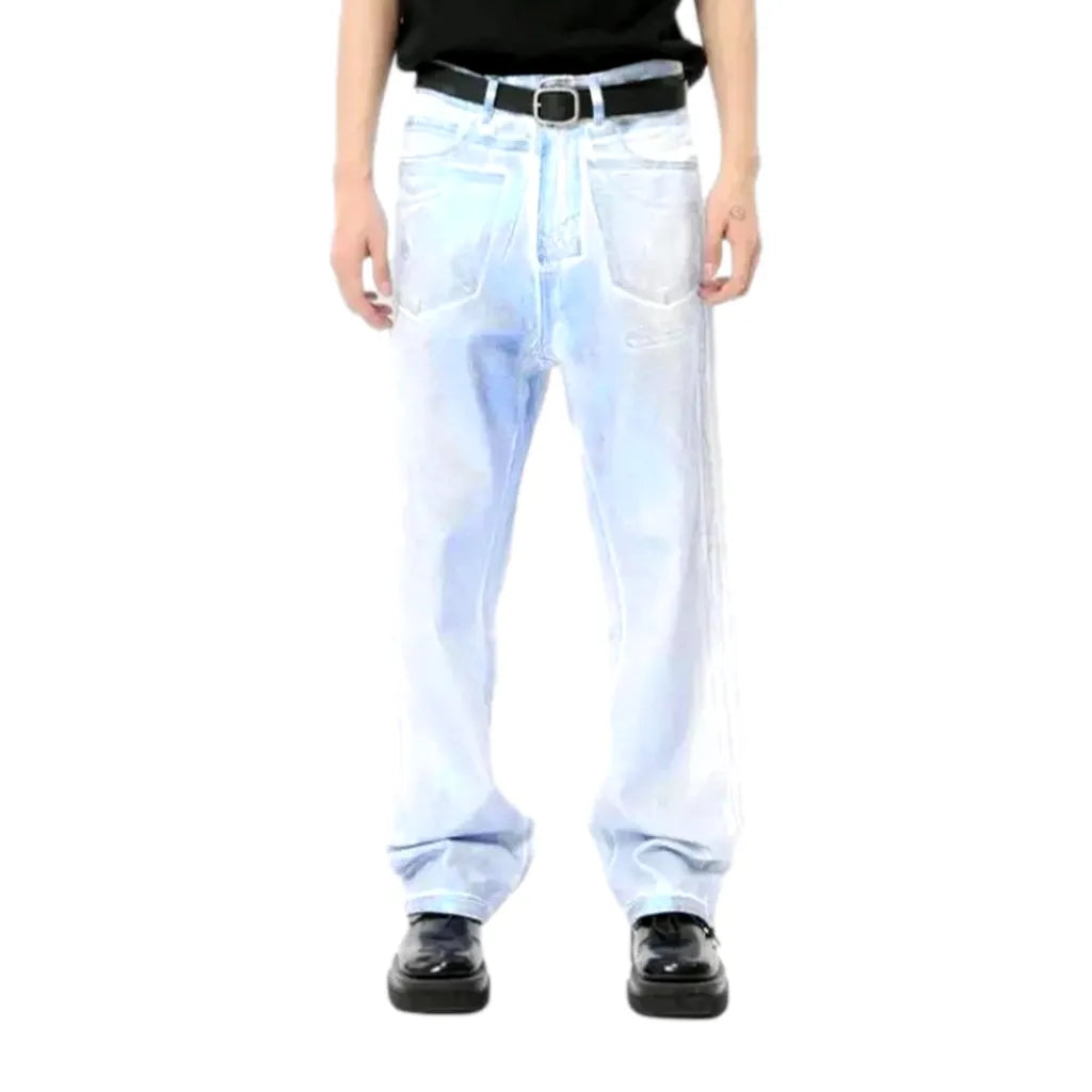 Street Style Loose Fit Painted Men's Jeans - White