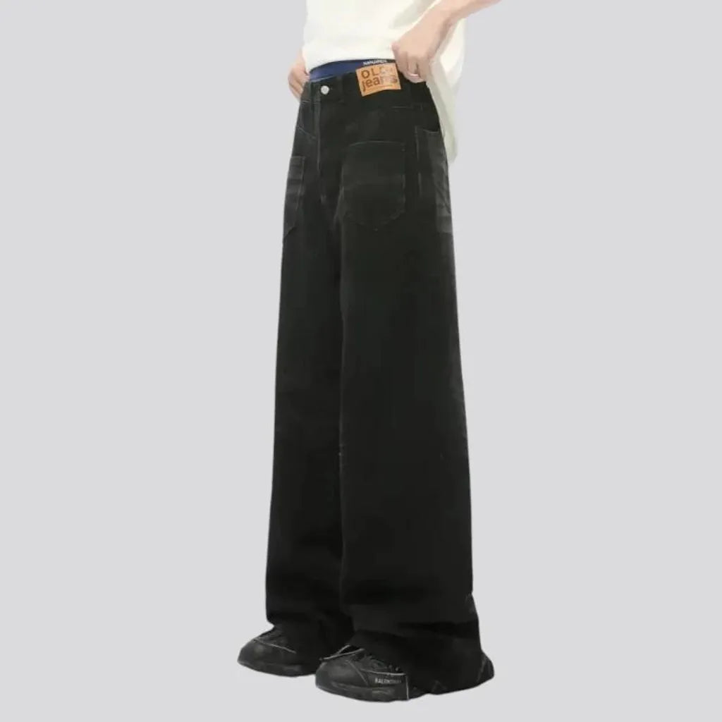 Whiskered wide fit boho jeans for men