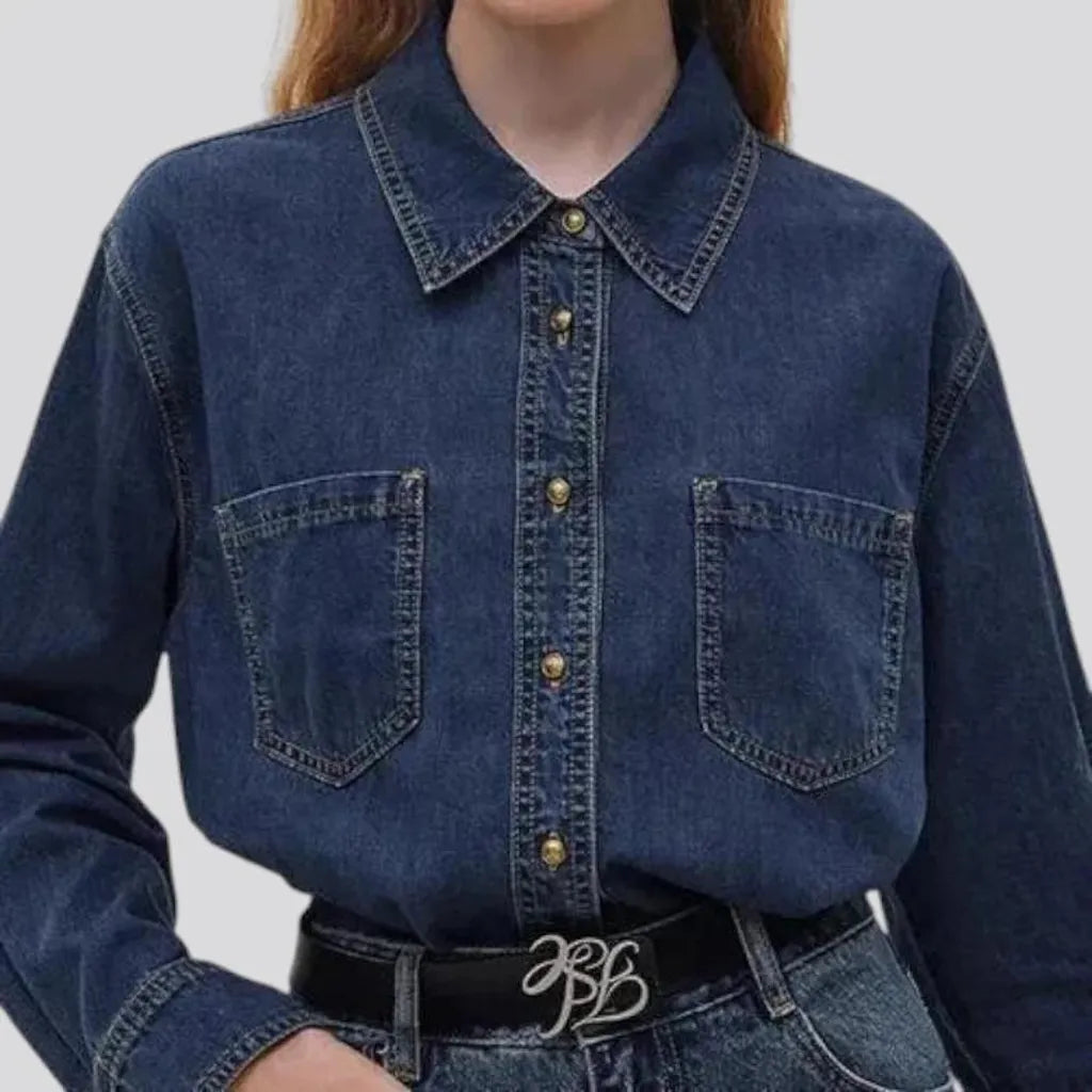 Dark classic oversized denim shirt for ladies