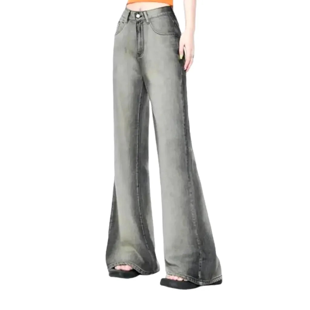 Bell-shaped Aged Pattern Women's Jeans - Grey