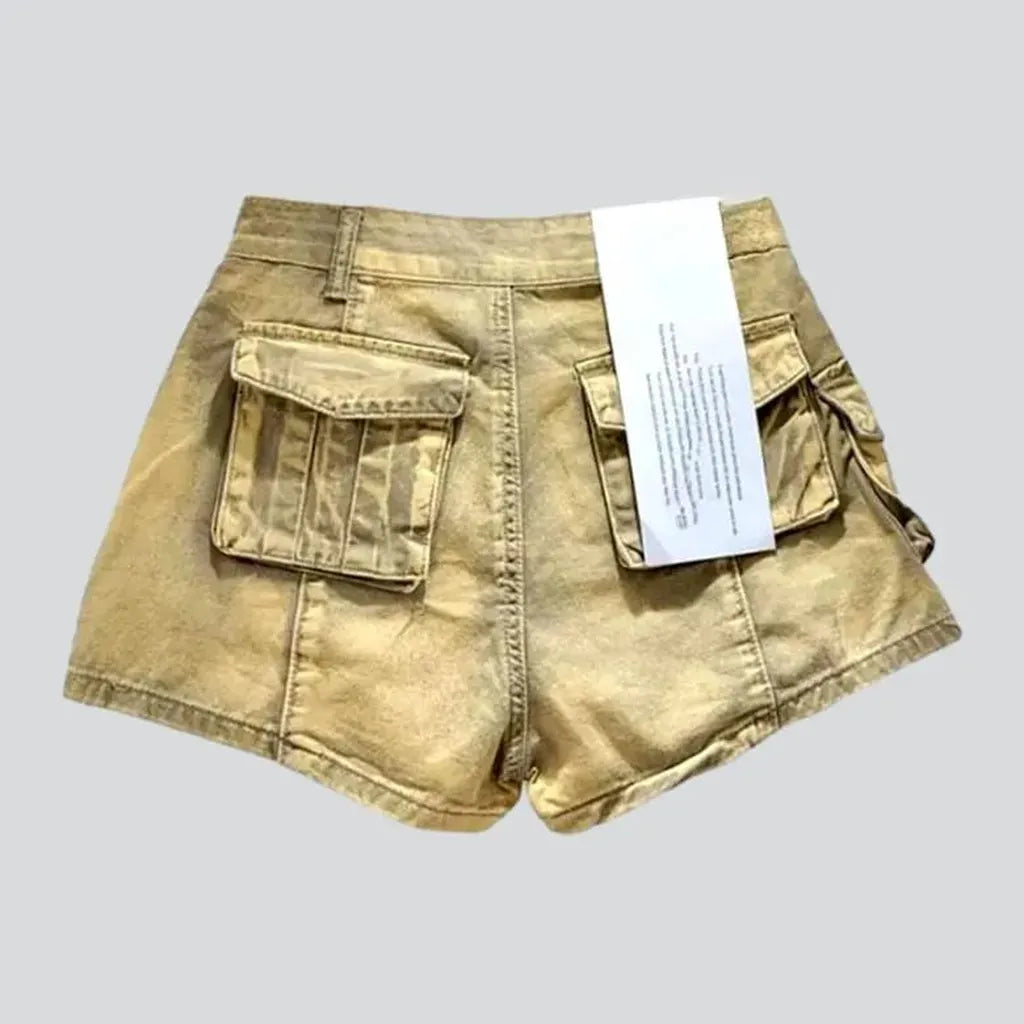 Yellow denim shorts
 for ladies