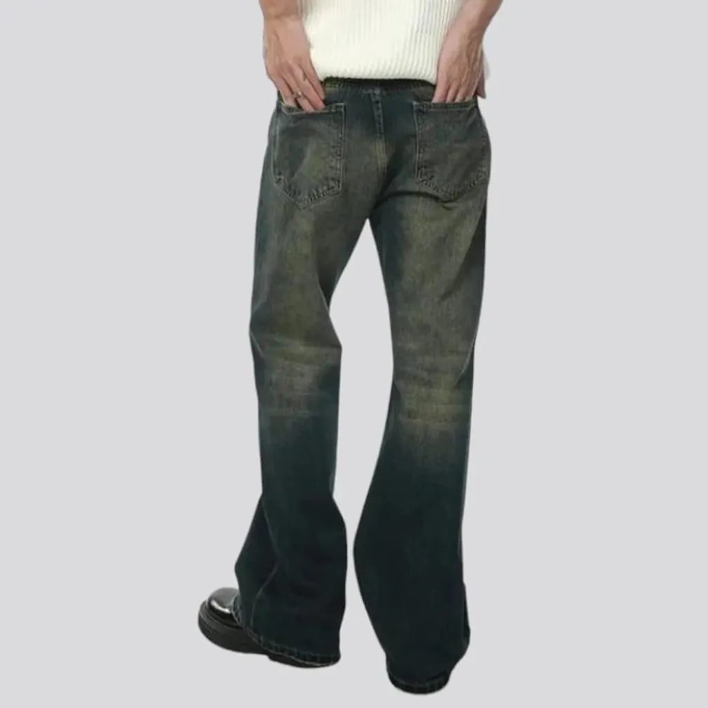Floor-length sanded jeans
 for men