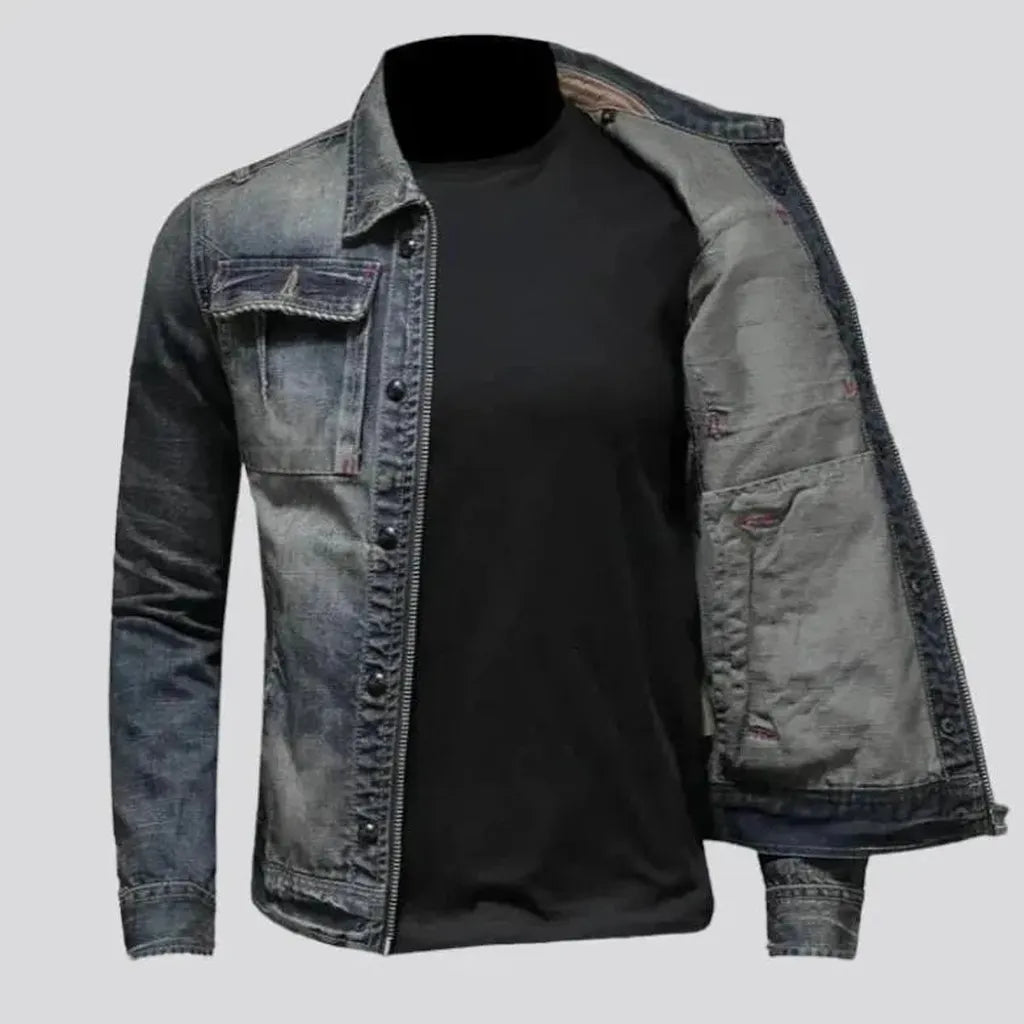 Sanded dark-wash jean jacket for men