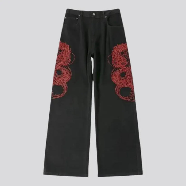 Baggy fit embroidered street men's jeans