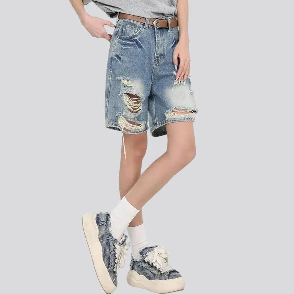 Sanded slouchy high-rise women's denim shorts