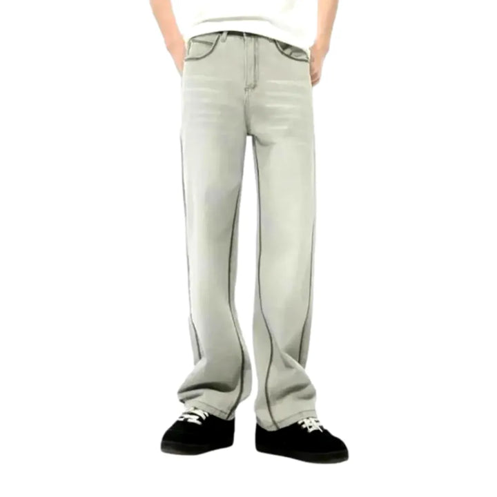 Mid Rise Straight-cut Jeans for Men - Grey