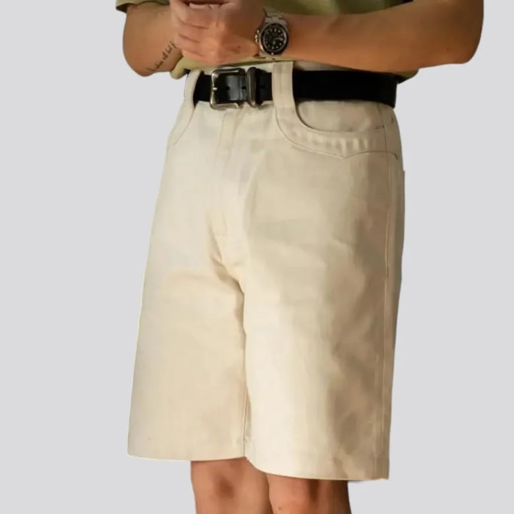 Ivory back-cinch men's denim shorts