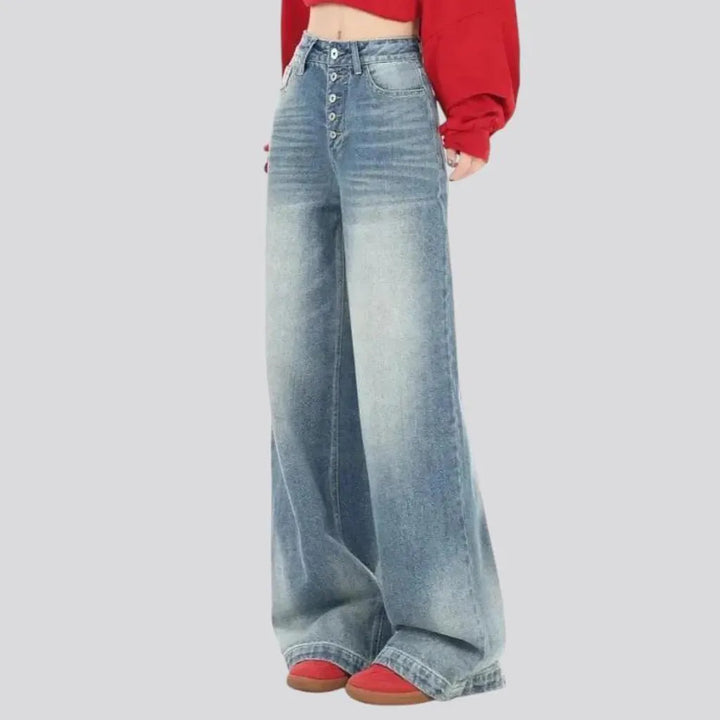 Fashionable high-rise baggy women's jeans