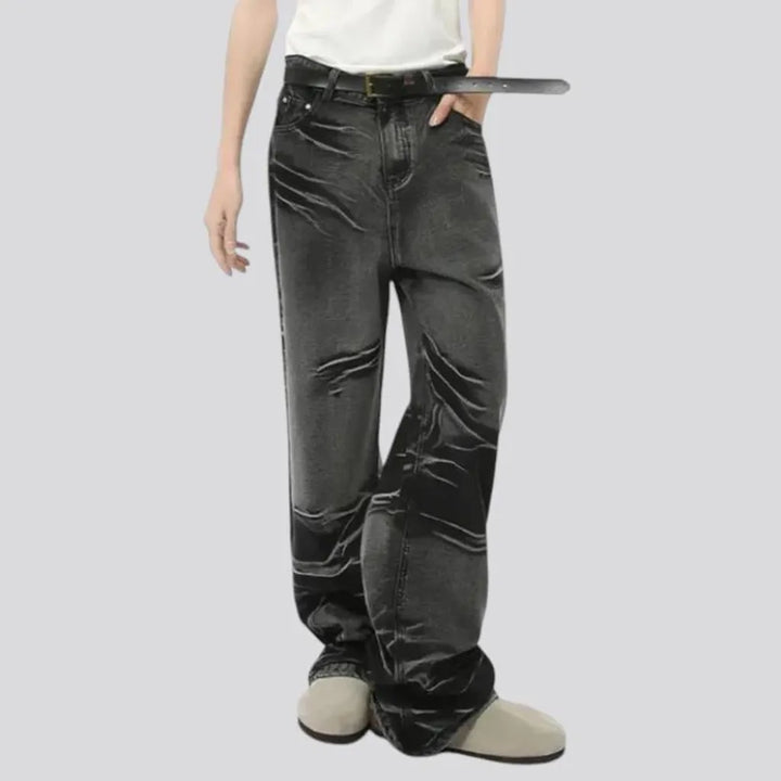 Street style faded mid-rise men's jeans