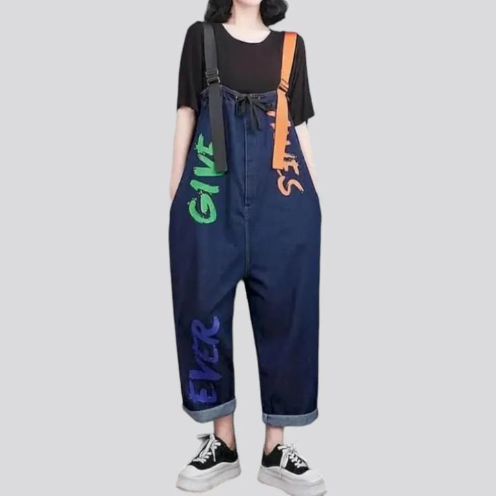 Inscribed painted women's jean jumpsuit