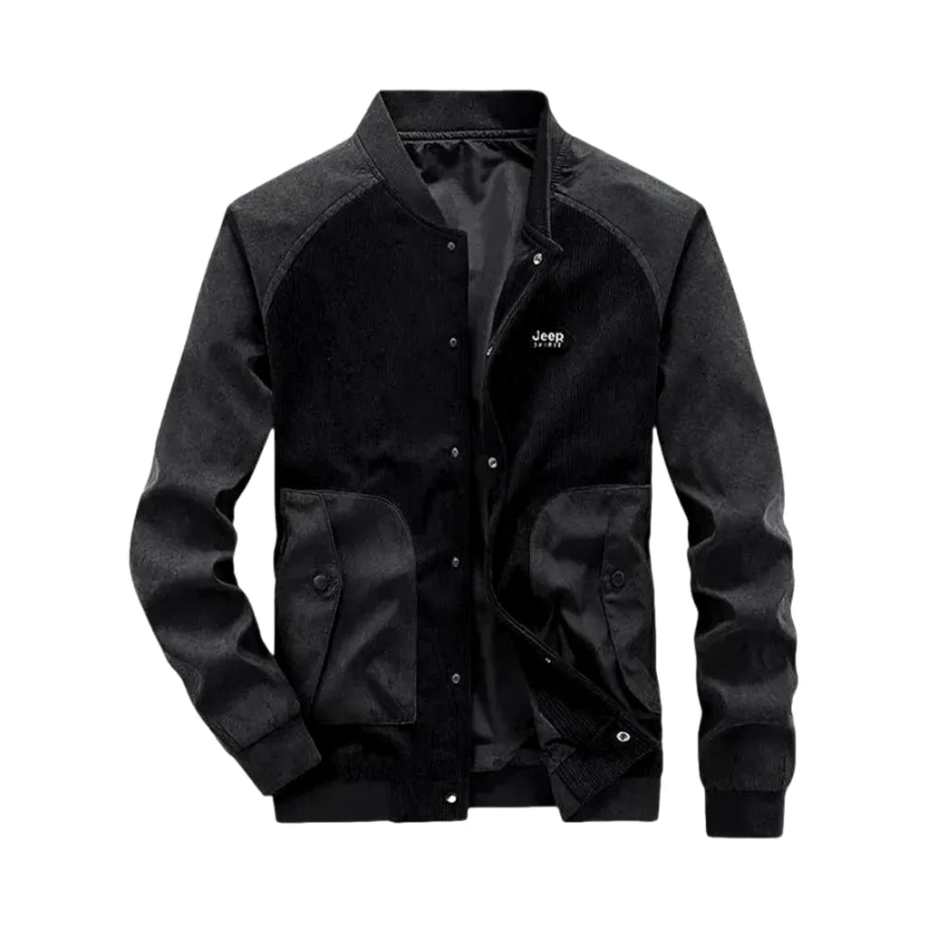 Casual Style Slim Fit Men's Corduroy Bomber Jacket - Black