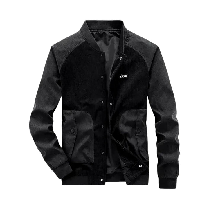 Casual Style Slim Fit Men's Corduroy Bomber Jacket - Black