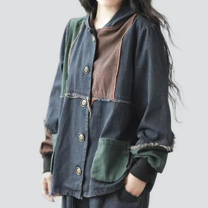 Dark color vintage denim jacket
 for ladies