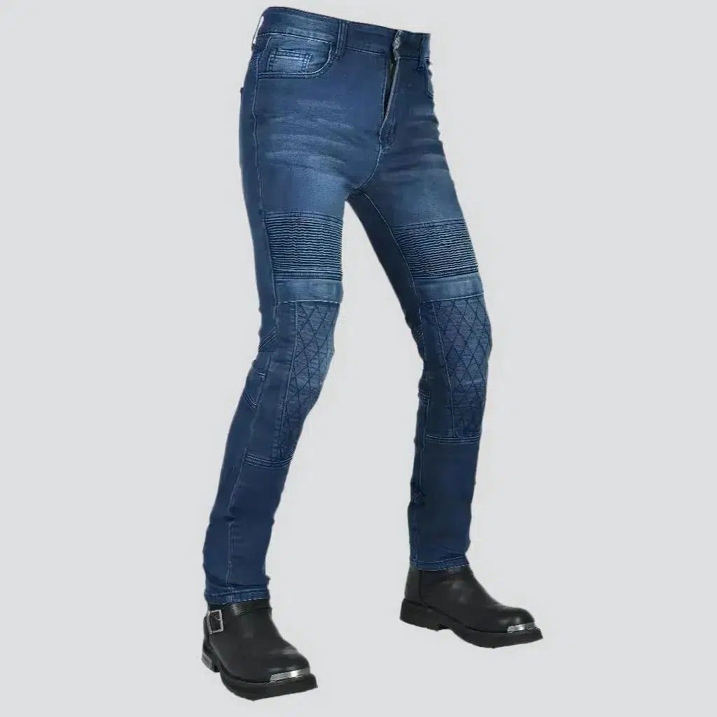 Embroidered men's riding jeans