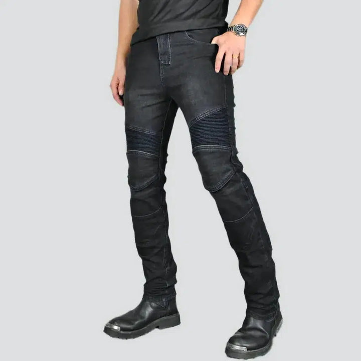 Mid-waist stonewashed riding jeans
 for men