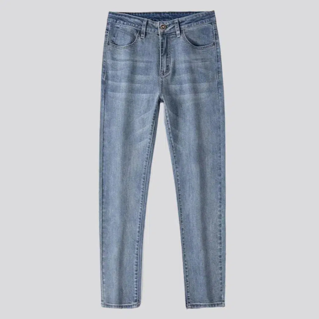 Stonewashed men's high-waist jeans