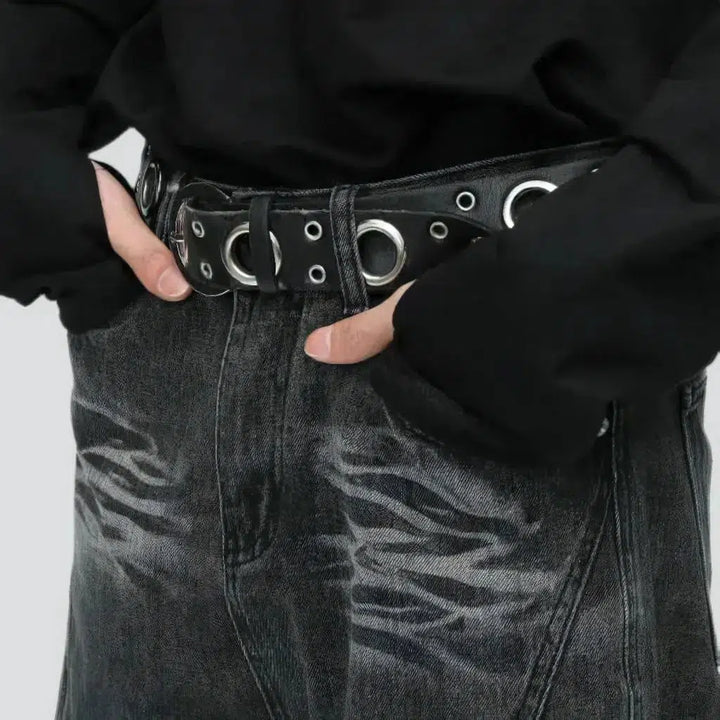 Mid-waist raw-hem jeans
 for men