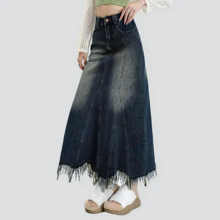 High-waist long denim skirt