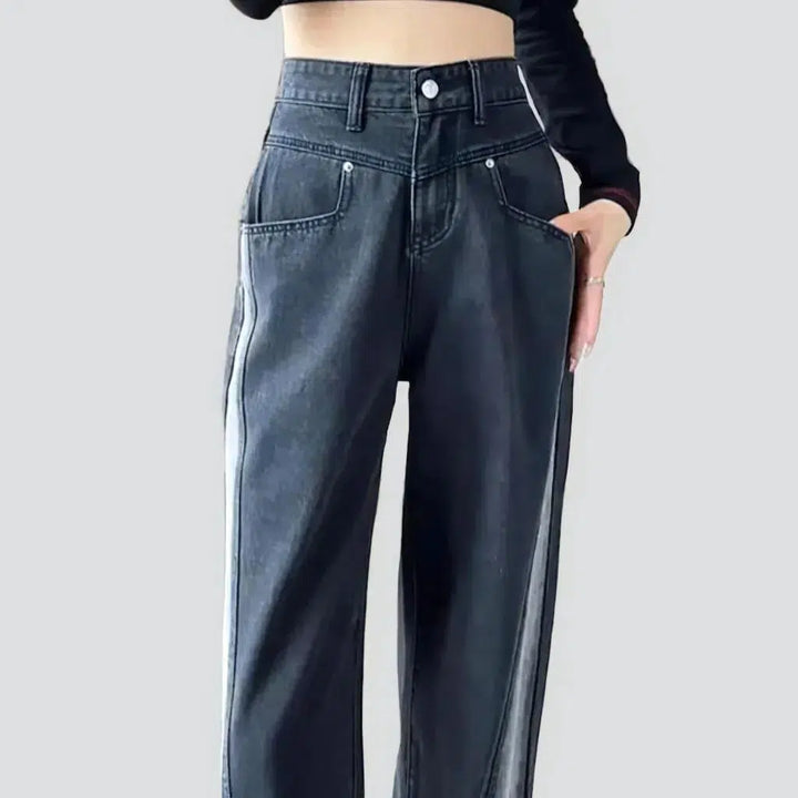 Contrast-side-bands jeans
 for ladies